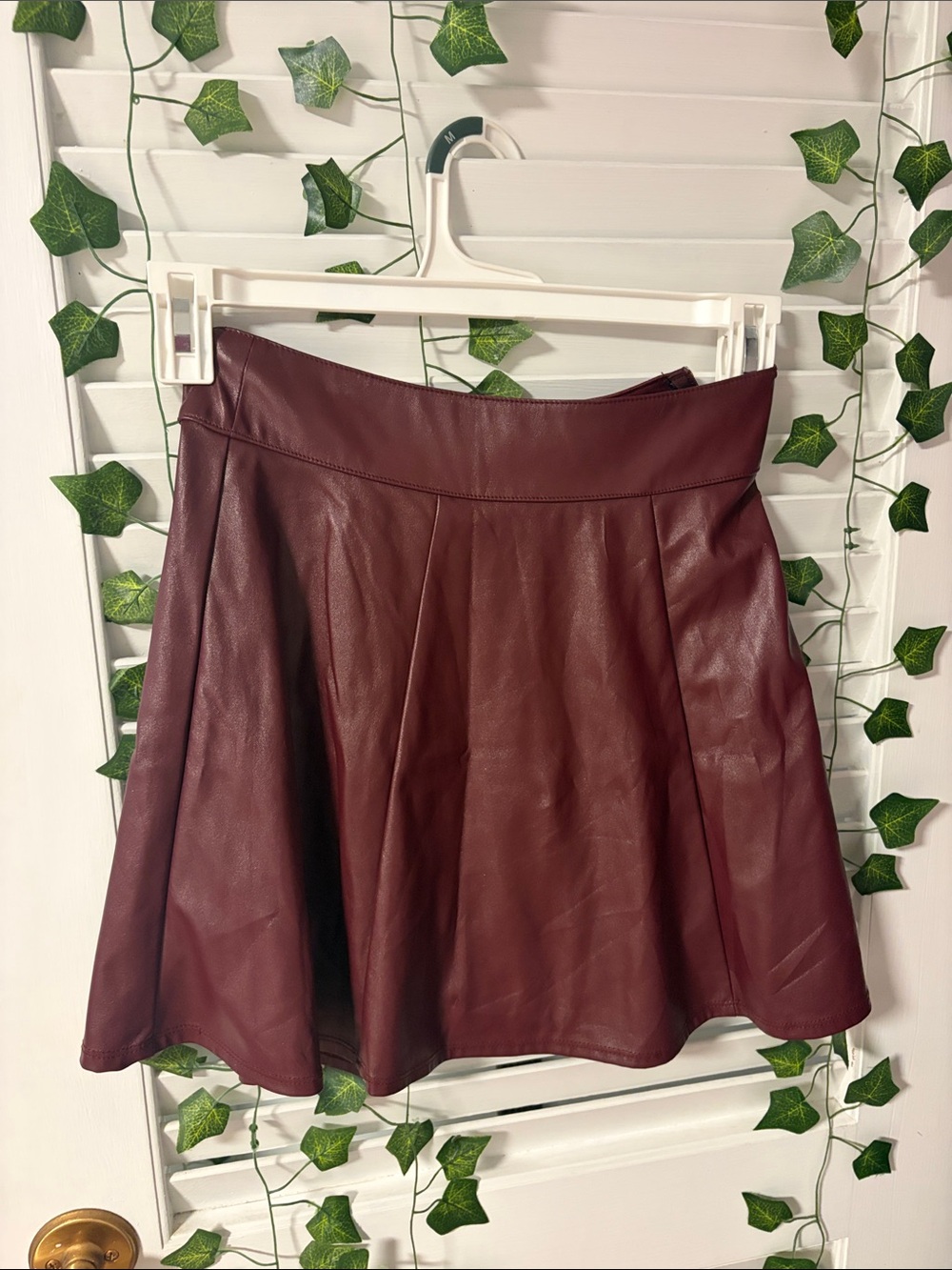 Socialite Burgundy Faux Leather A-Line Skirt